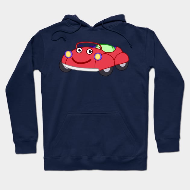 Bongo Beep Beep Cartoon Red Car Smile Hoodie by Dinos Friends